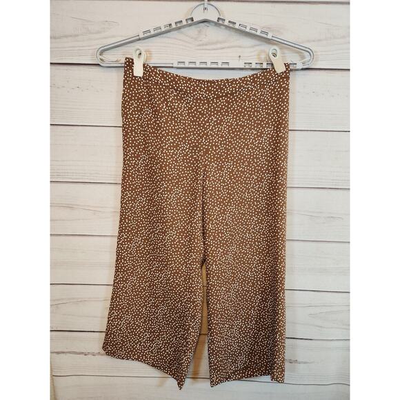 J.Jill Wearever Women's Brown Polka Dot Wide Leg Crop Pull‎ On Pants Size L - Picture 1 of 8